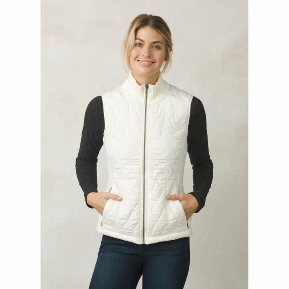 Prana Diva Winter Quilted Sherpa Lined Knit Zip Vest Ivory Cream Women's Small - Picture 1 of 15